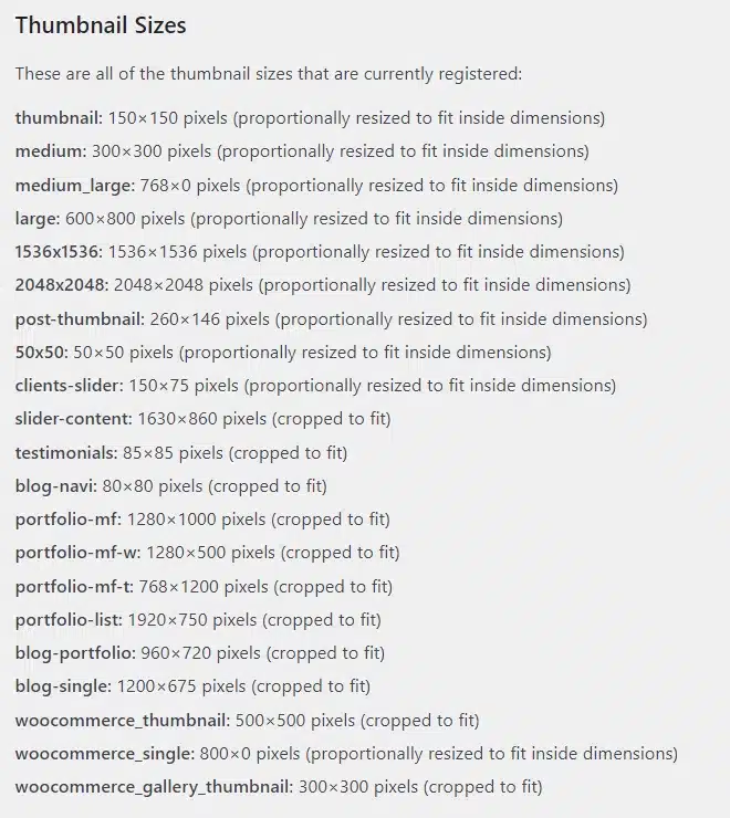 More than 20 thumbnail sizes generated by WordPress