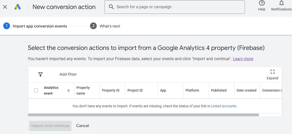 You don’t have any events to import. If events are missing, check the status of your link in Linked accounts