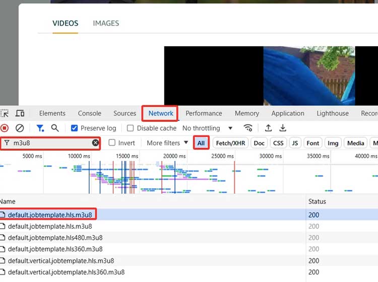 利用开发者工具中的 Network 寻找 m3u8 视频资源